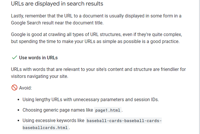 Google advice against using lengthy and generic URLs